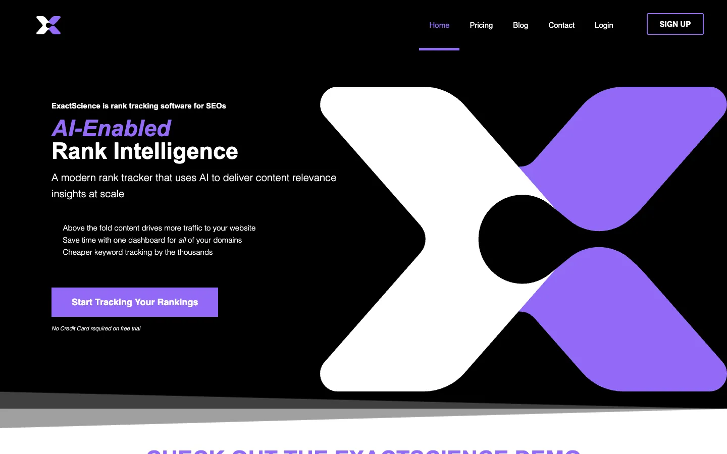 Screenshot of the ExactScience homepage