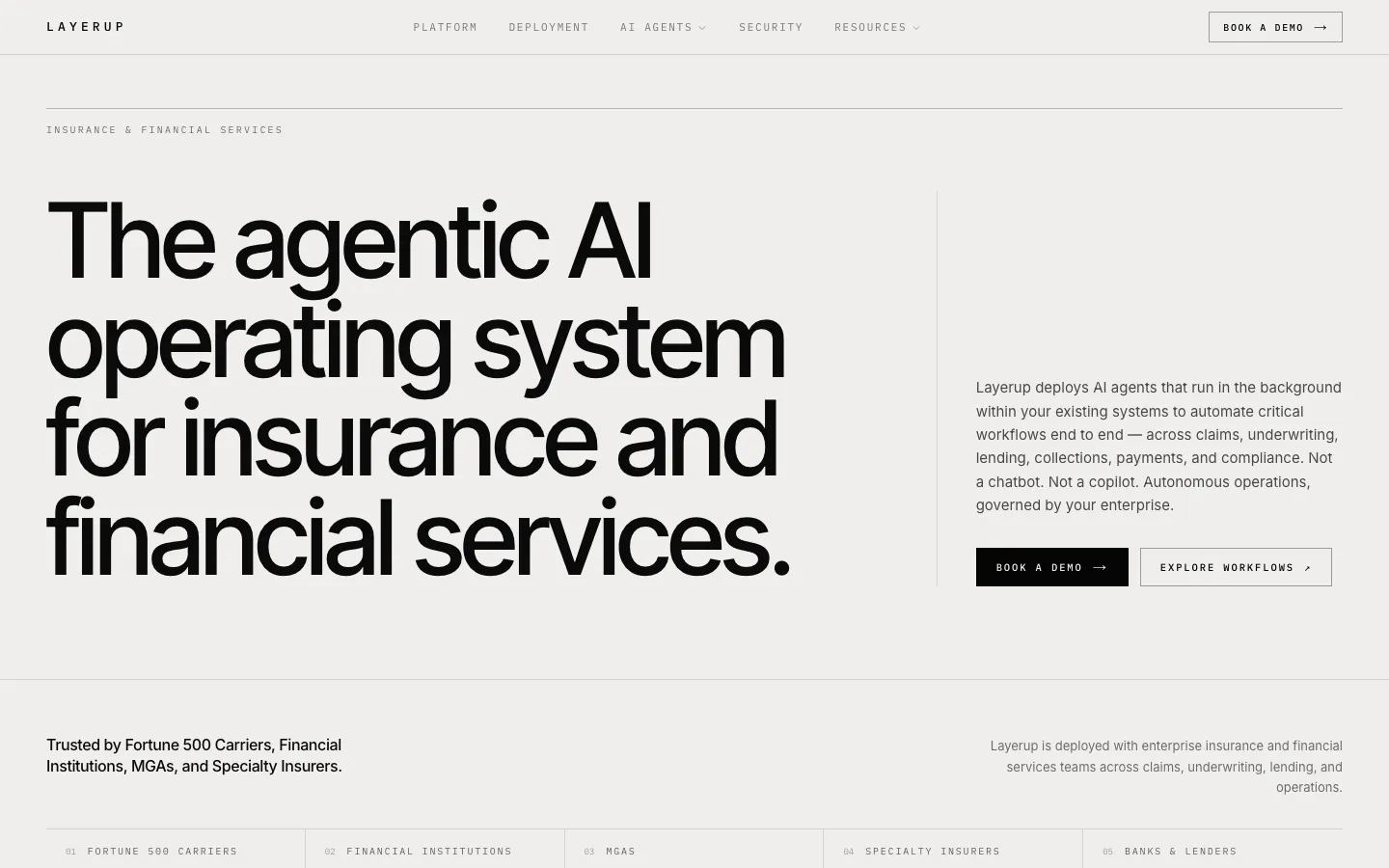 Screenshot of the Layerup homepage