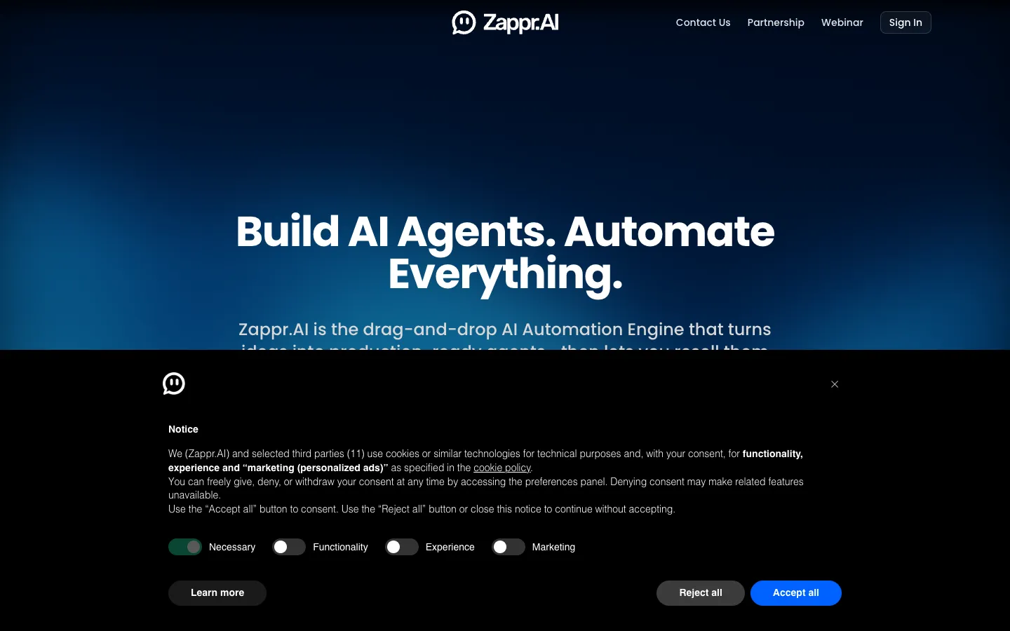 Screenshot of the Zappr.AI homepage
