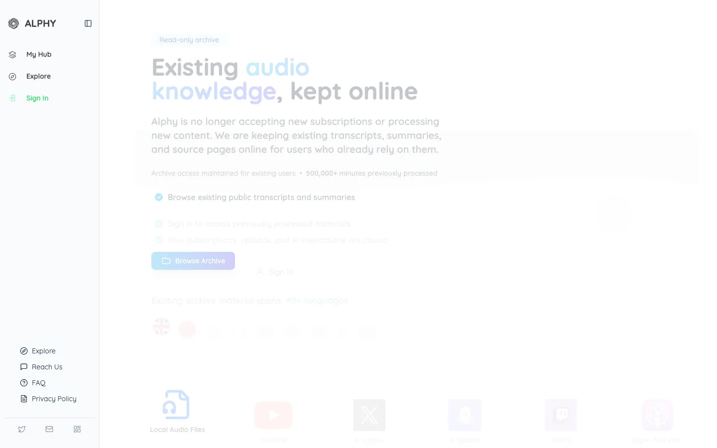 Screenshot of the Alphy homepage