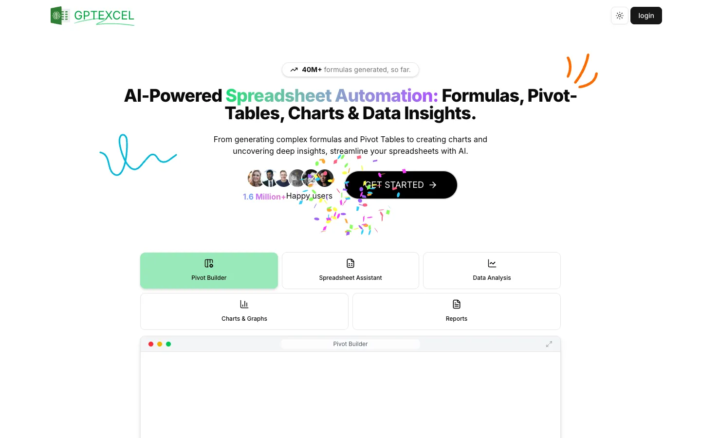 Screenshot of the GPTExcel homepage