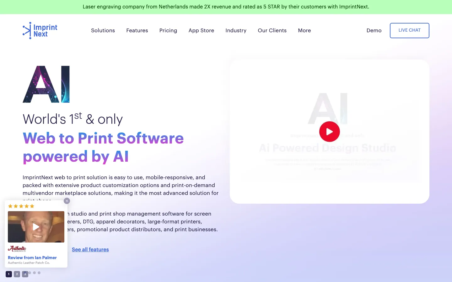 Screenshot of the ImprintNext homepage