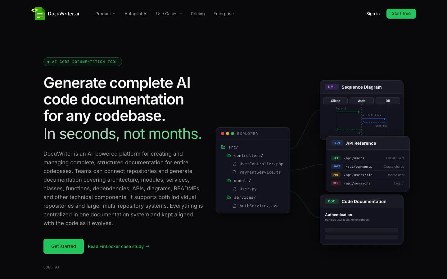 Screenshot of the DocuWriter.ai homepage