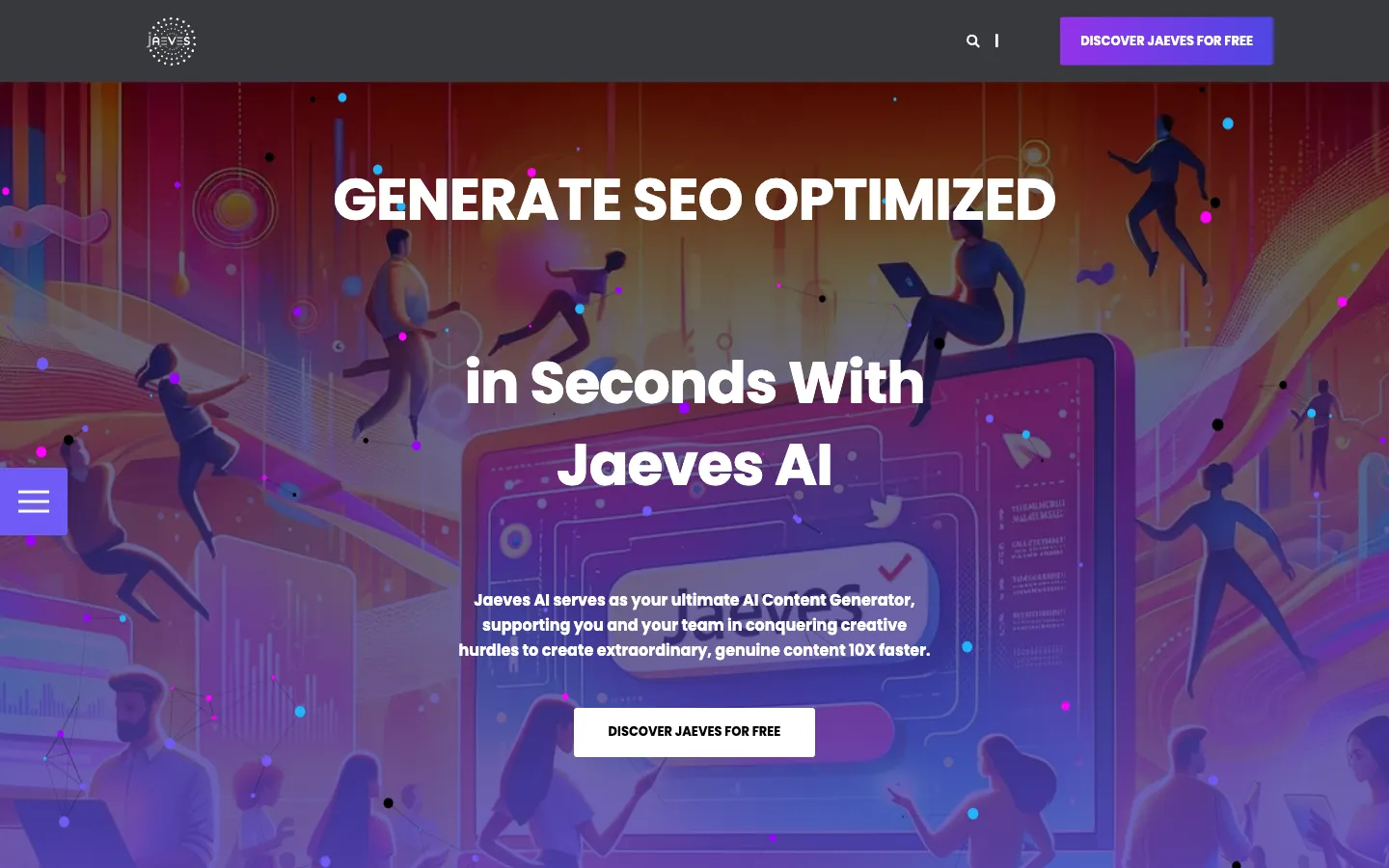Screenshot of the Jaeves homepage