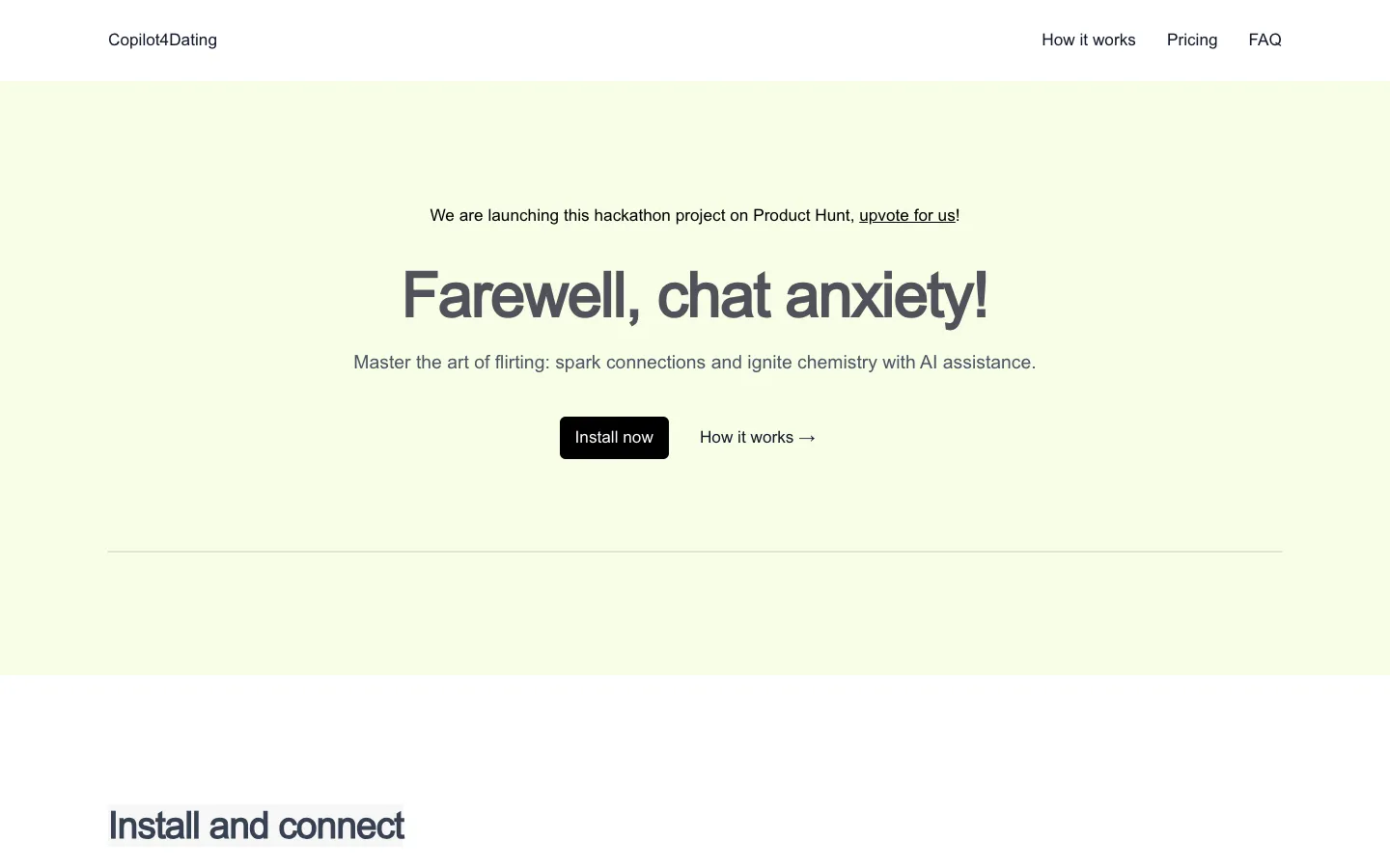 Screenshot of the Copilot for Dating homepage