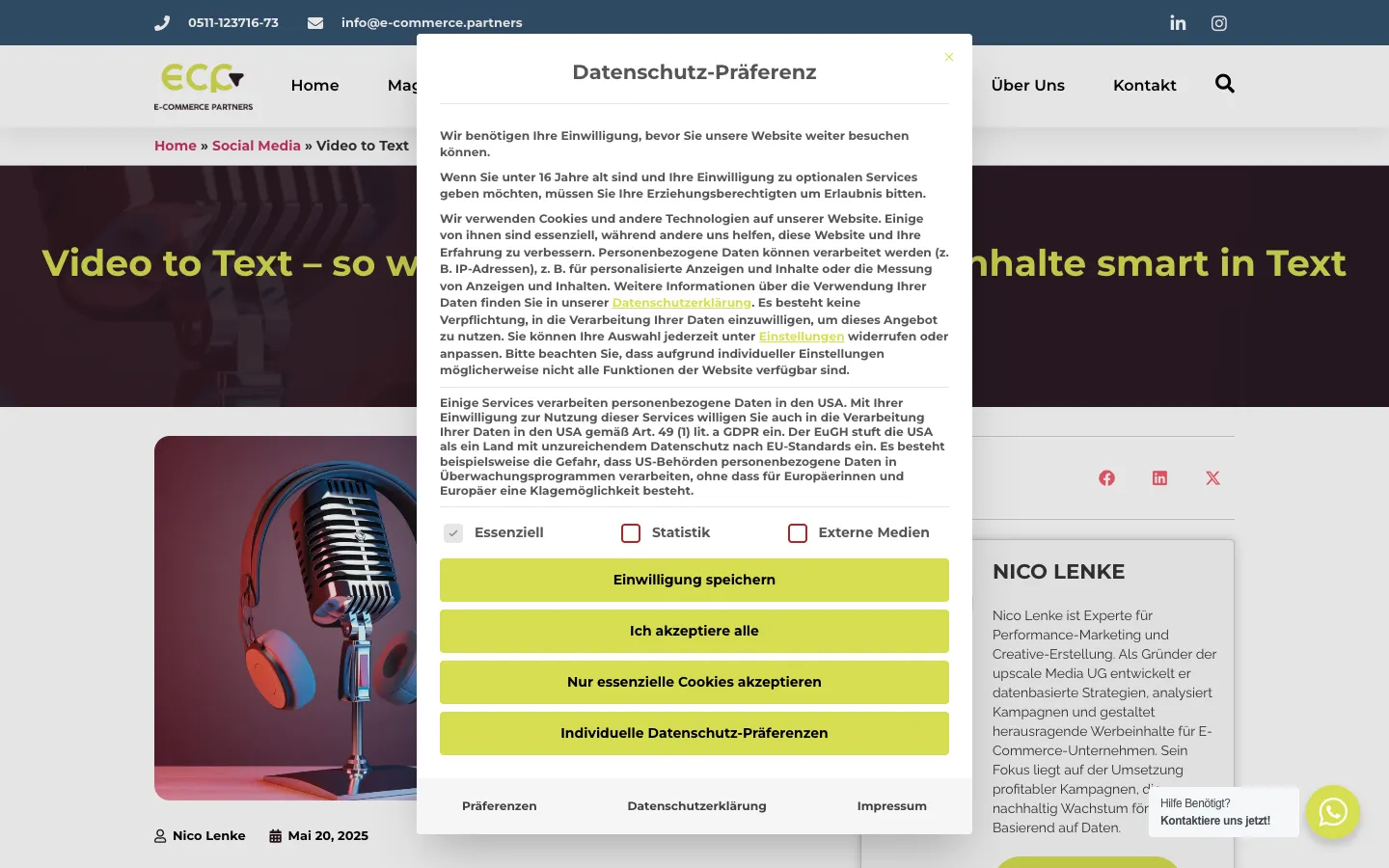 Screenshot of the Video2Text homepage