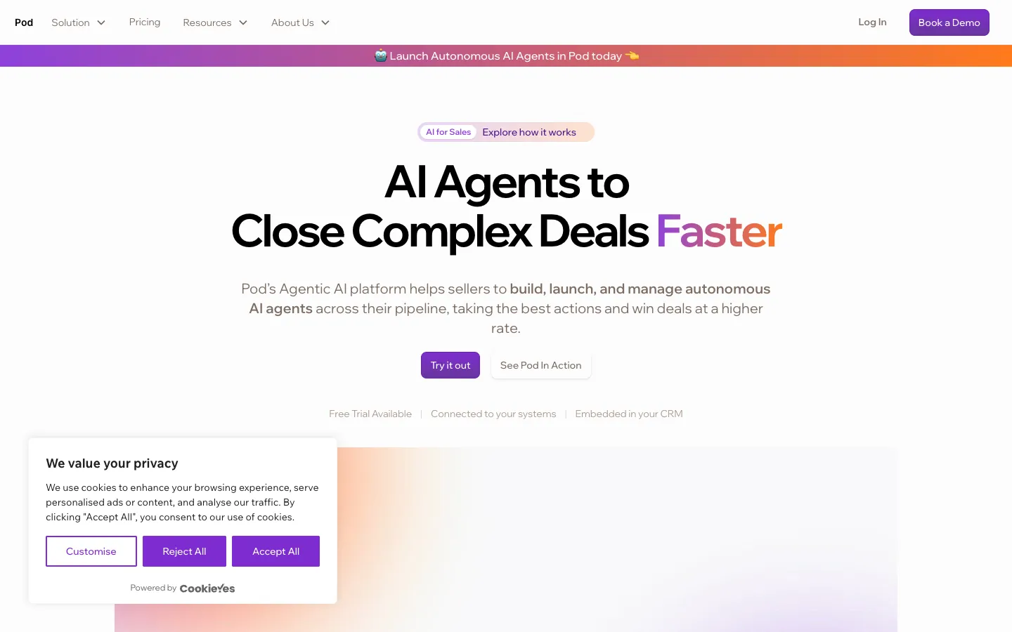 Screenshot of the Pod homepage