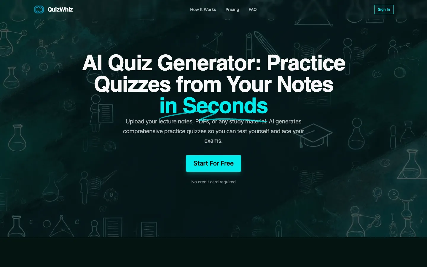 Screenshot of the QuizWhiz homepage