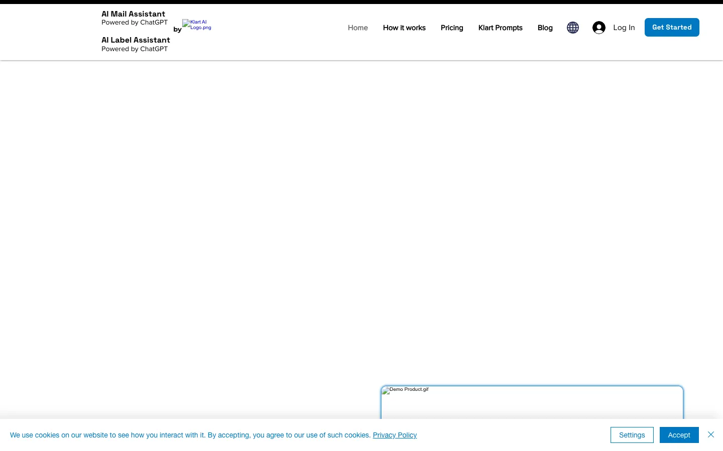 Screenshot of the AI Mail Assistant homepage