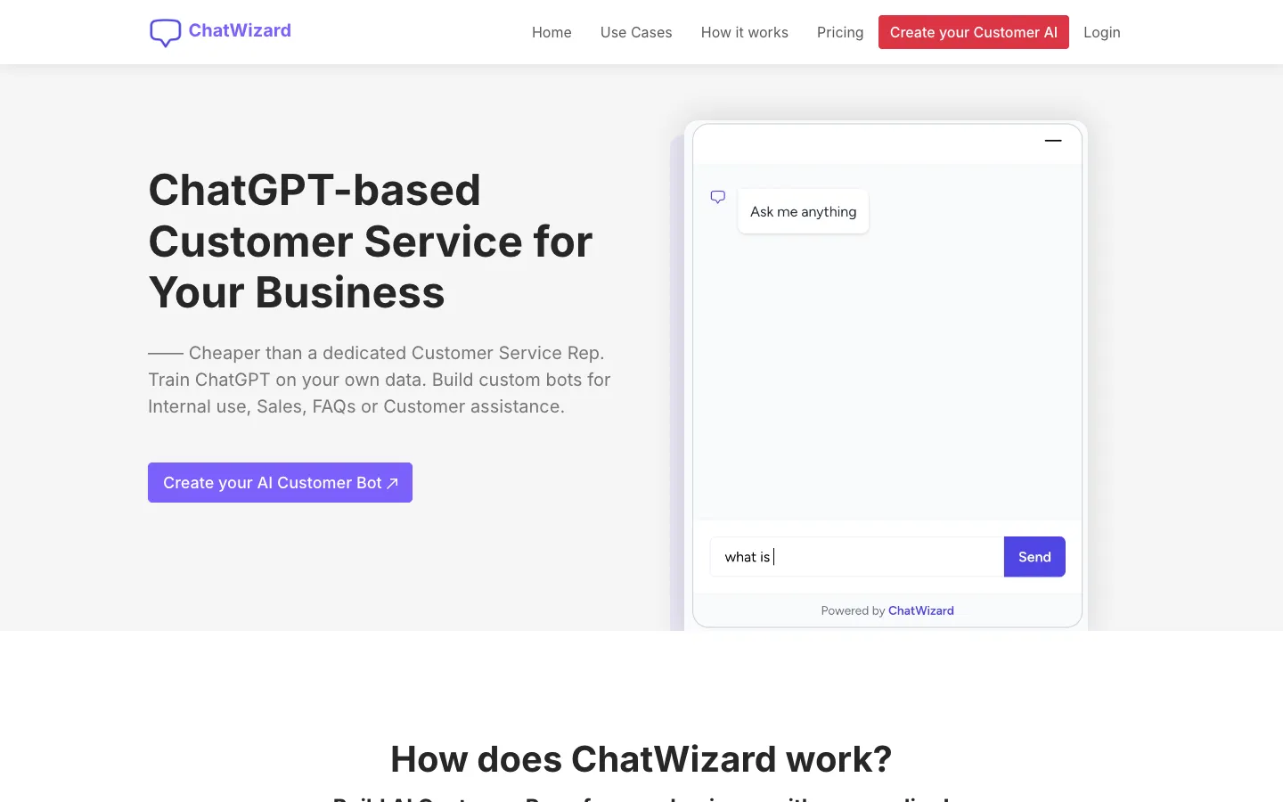Screenshot of the ChatWizard homepage