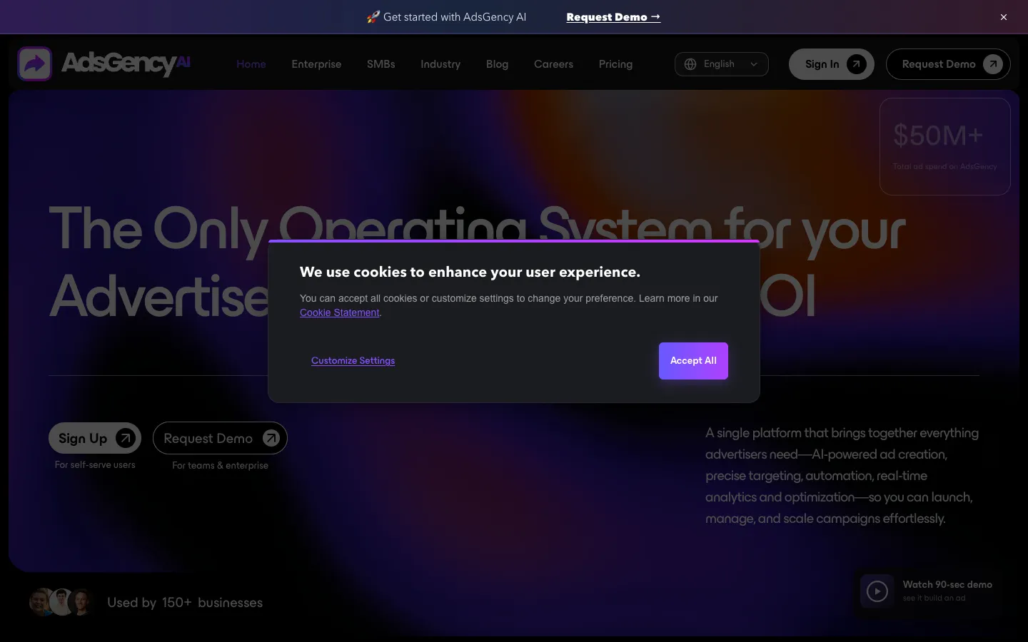 Screenshot of the AdsGency AI MVP homepage