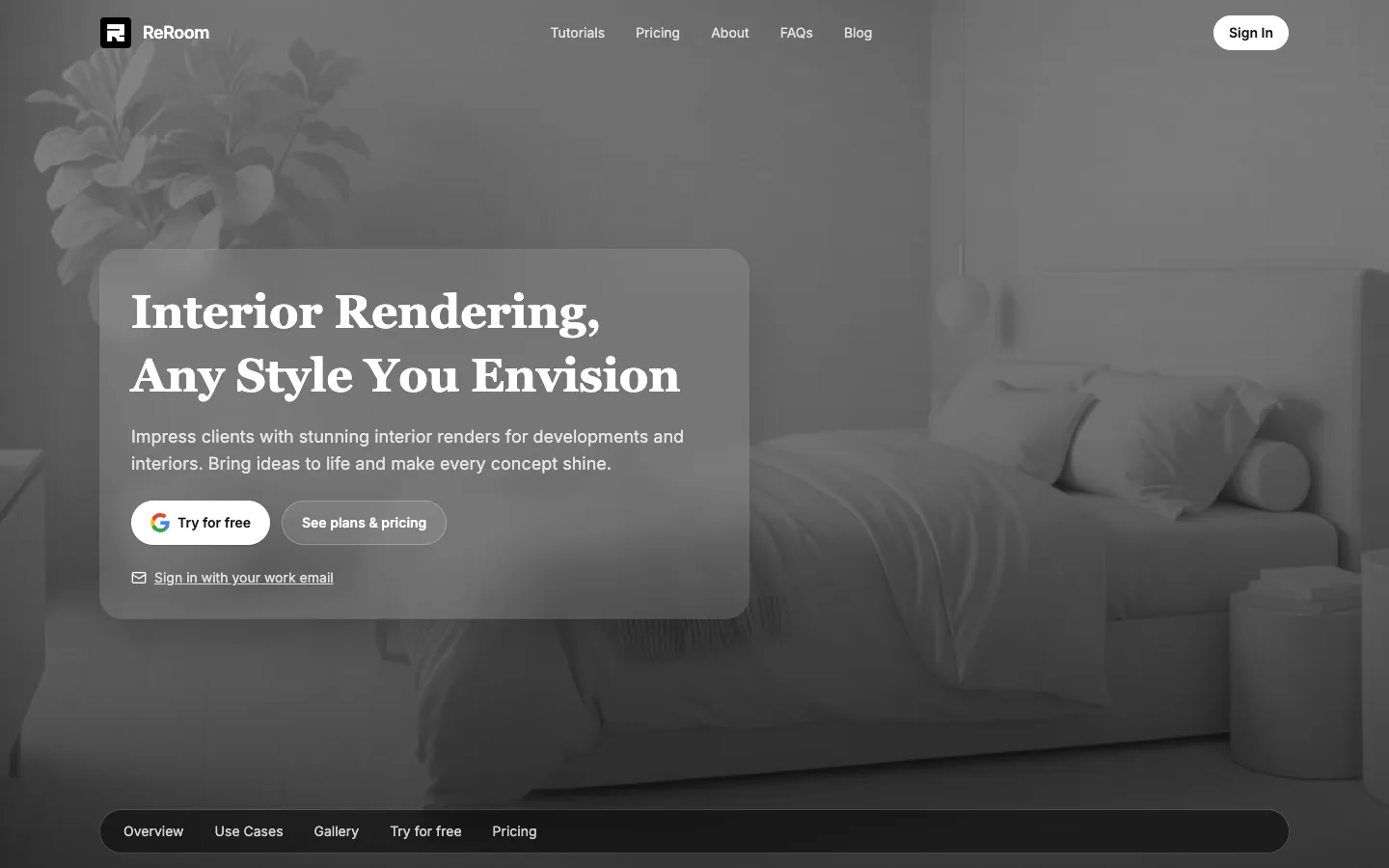Screenshot of the ReRoom homepage