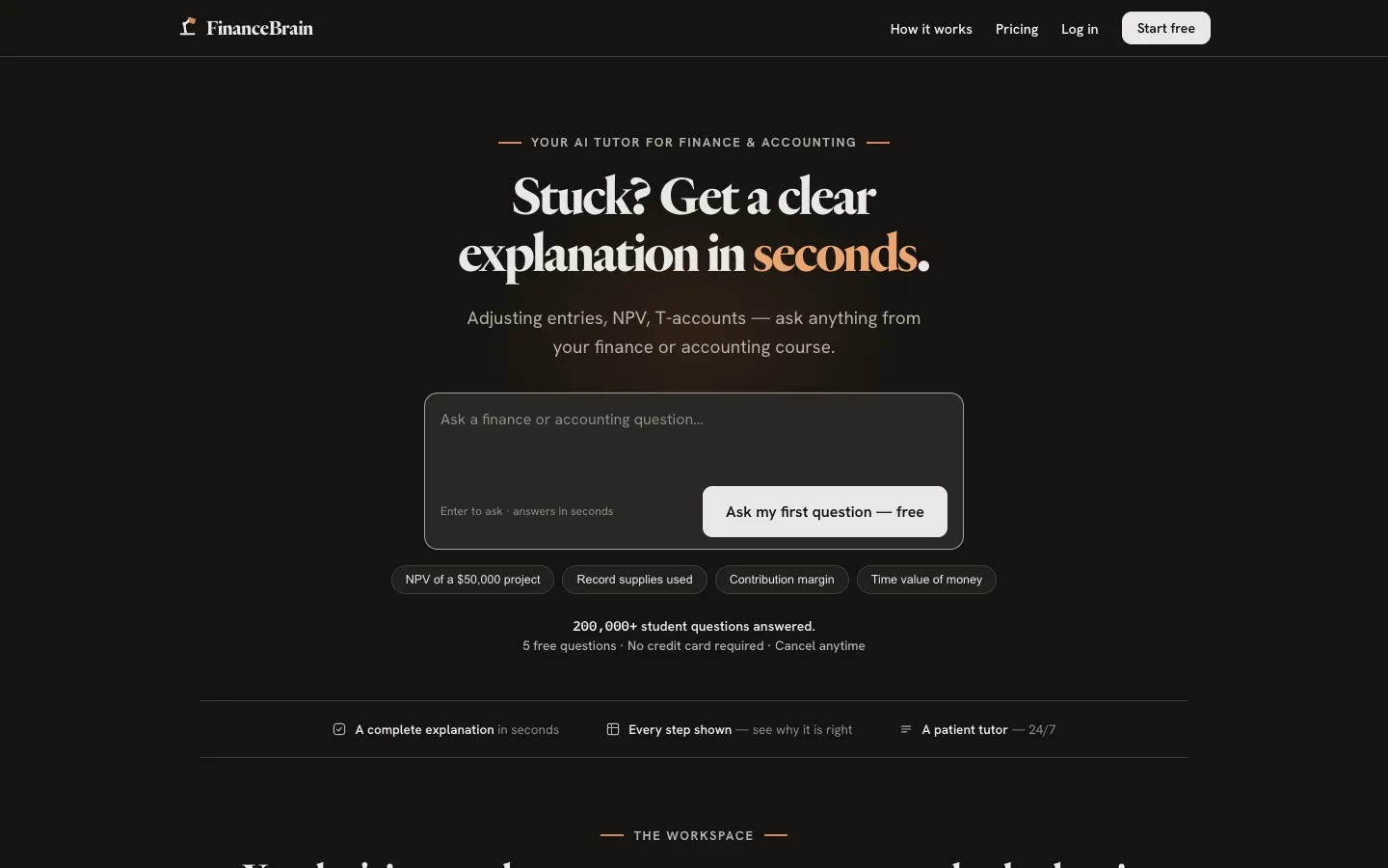Screenshot of the Finance Brain homepage