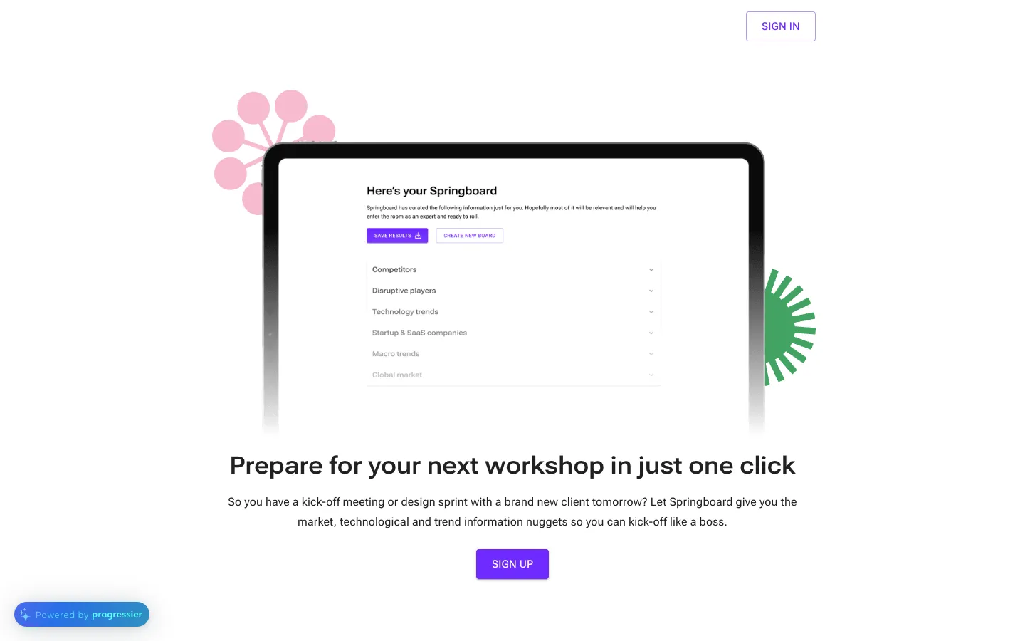 Screenshot of the Springboard homepage