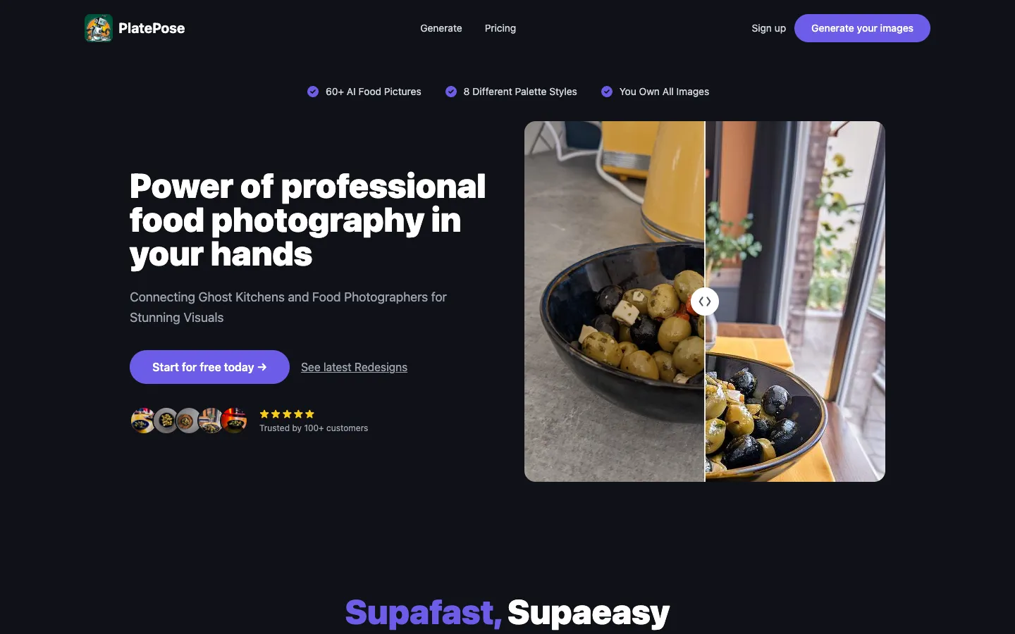 Screenshot of the PlatePose homepage