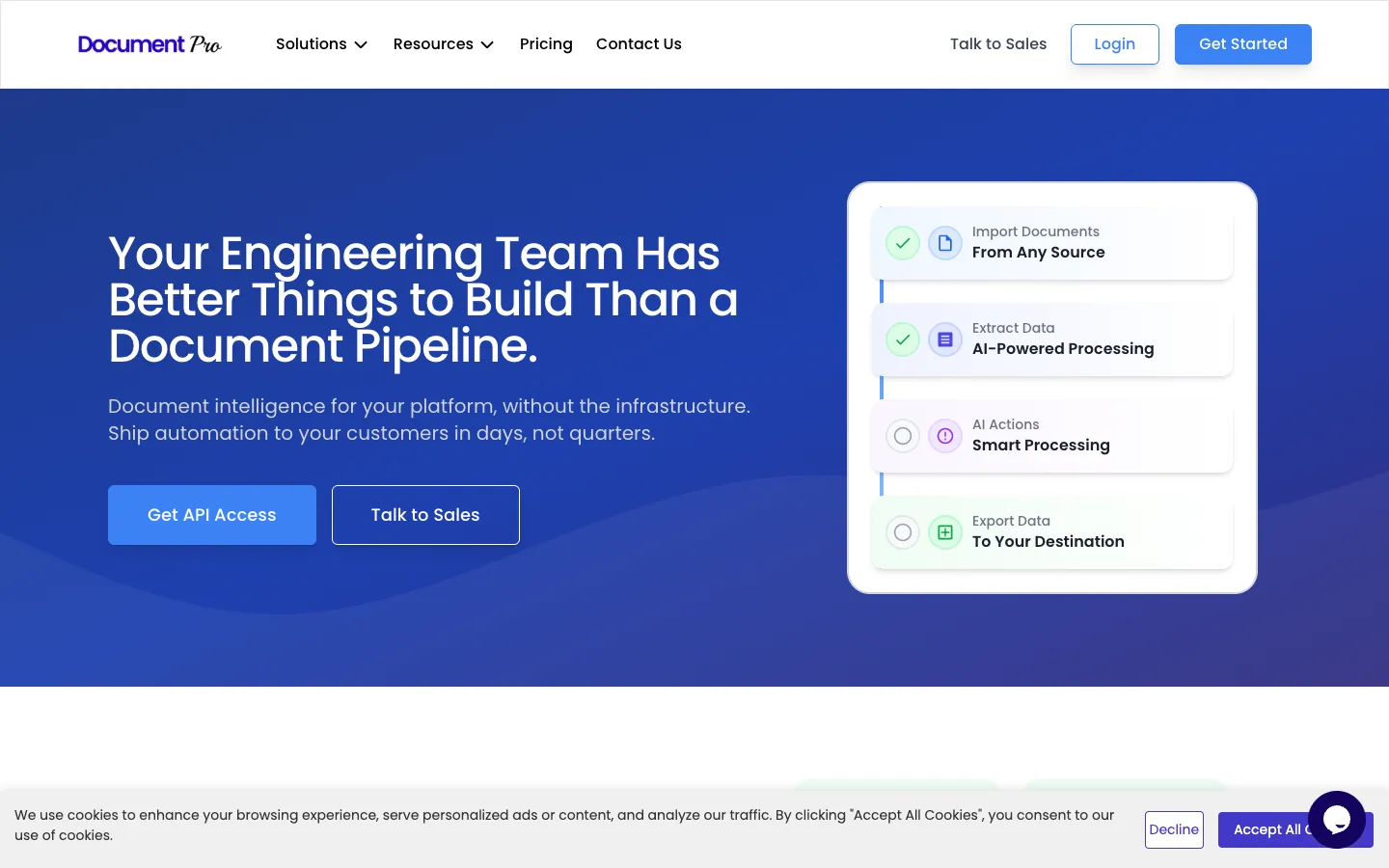 Screenshot of the DocumentPro homepage
