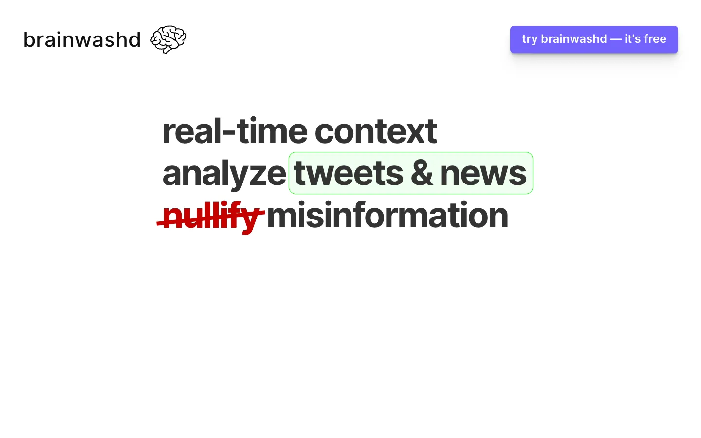 Screenshot of the brainwashd homepage