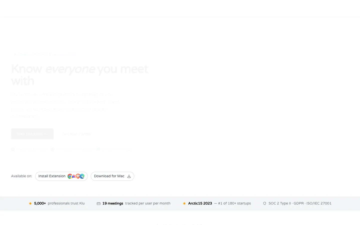 Screenshot of the Klu homepage