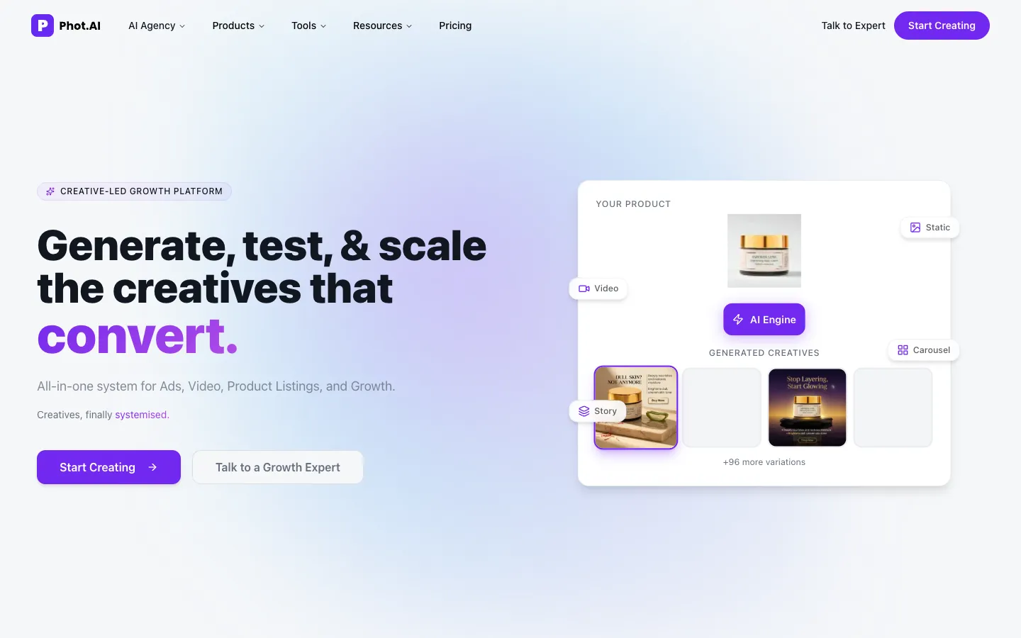 Screenshot of the Phot.ai homepage