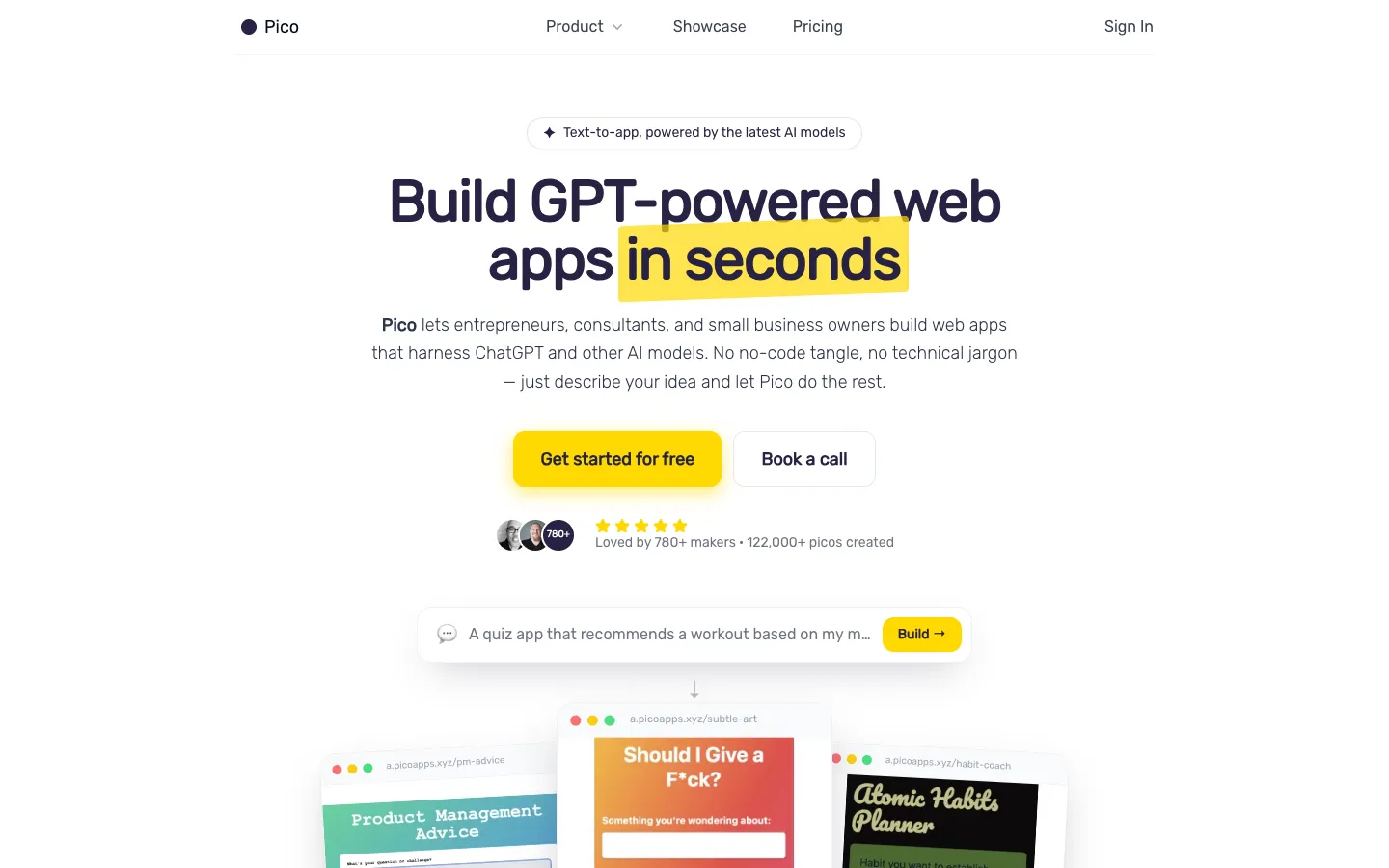 Screenshot of the Pico homepage