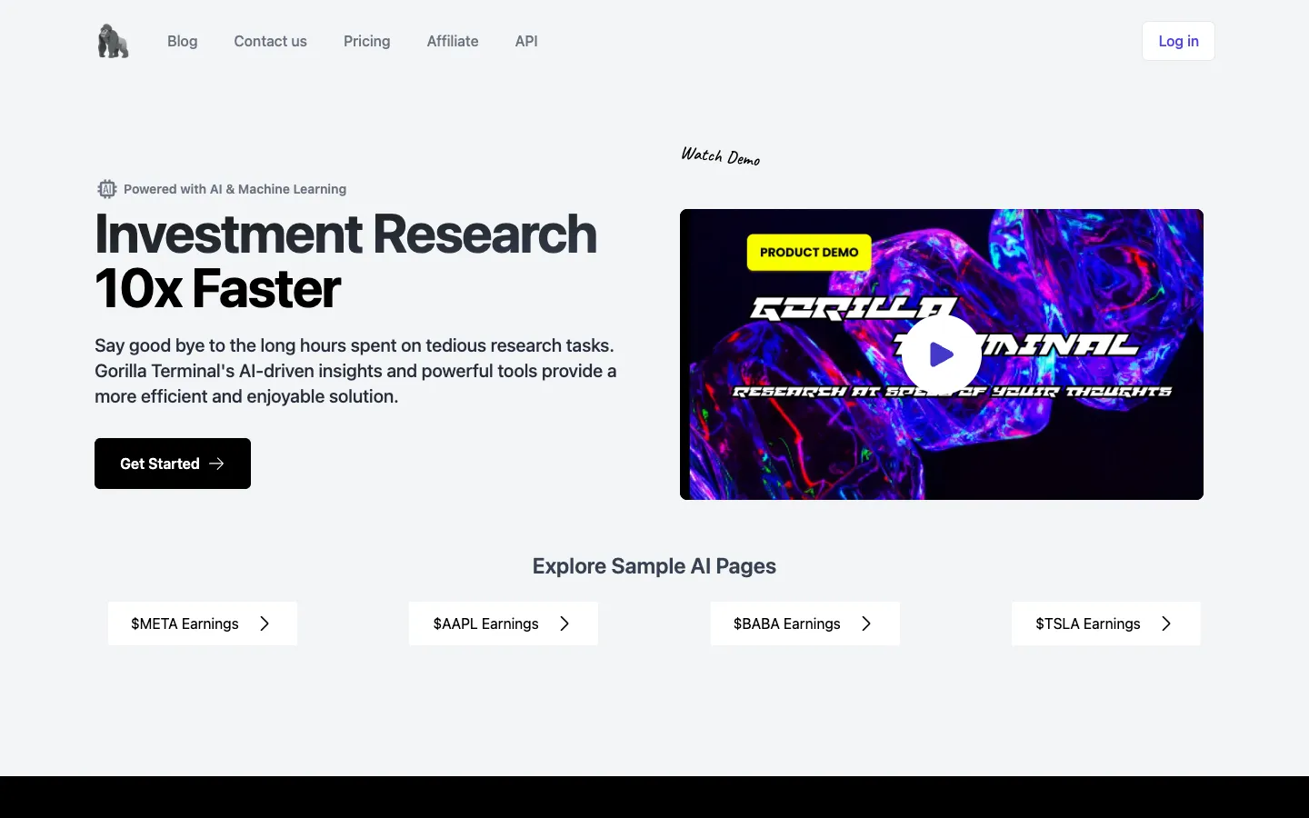 Screenshot of the Gorilla Terminal homepage