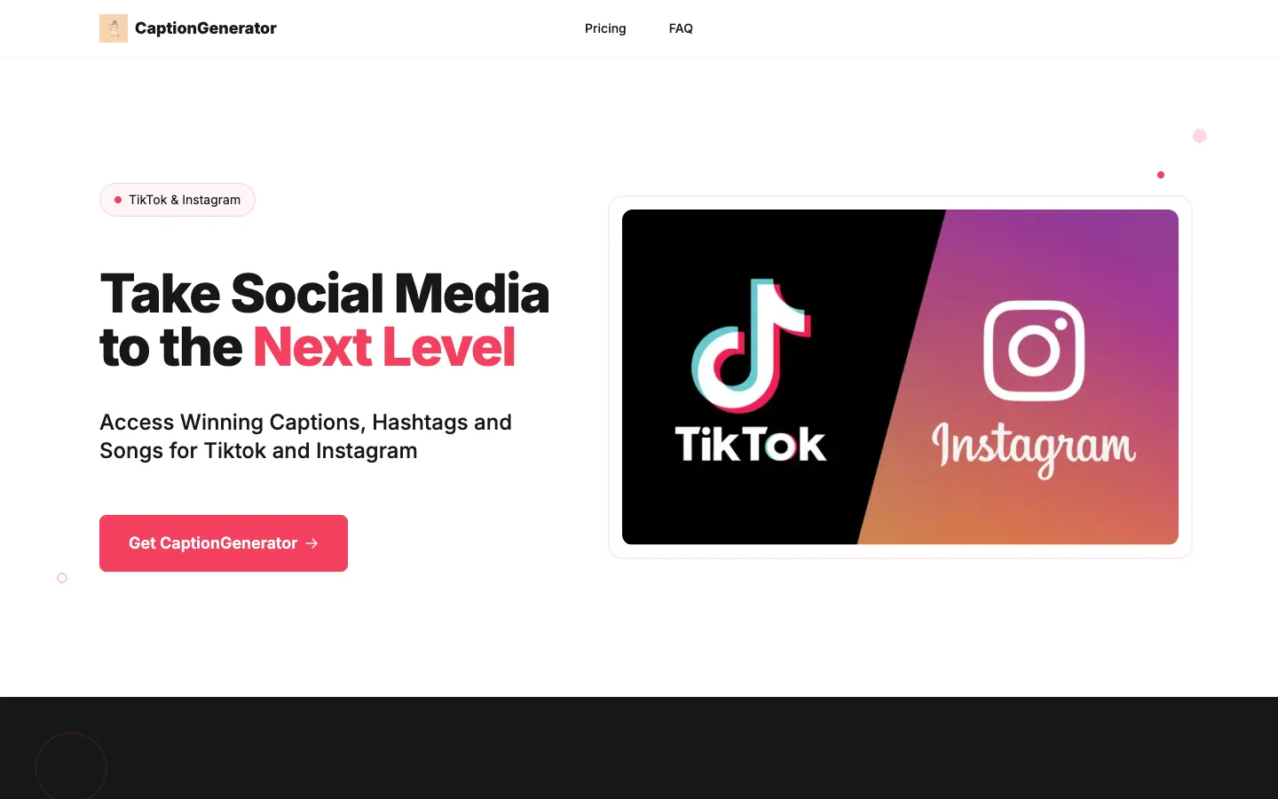 Screenshot of the Caption & Hashtag Generator homepage