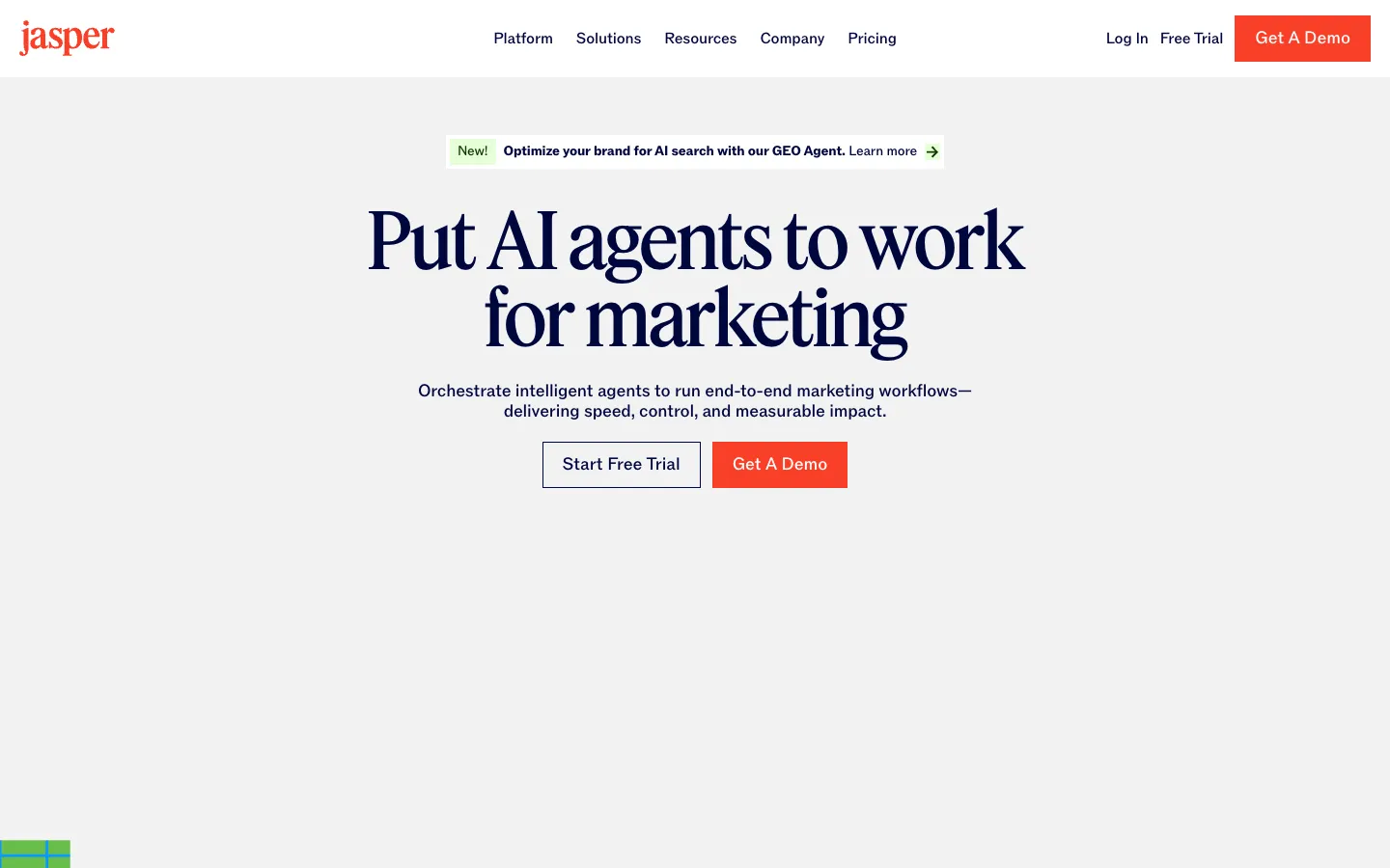 Screenshot of the Jasper homepage