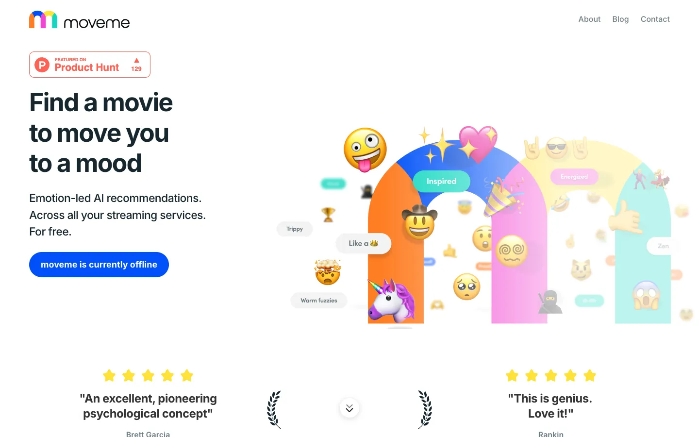 Screenshot of the moveme.tv homepage