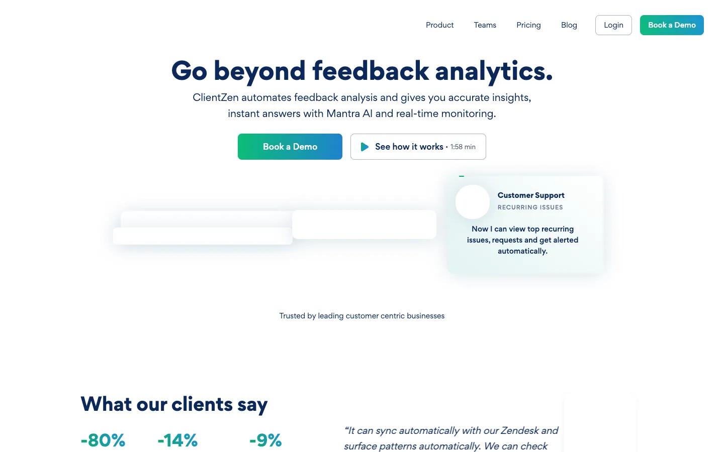 Screenshot of the ClientZen homepage