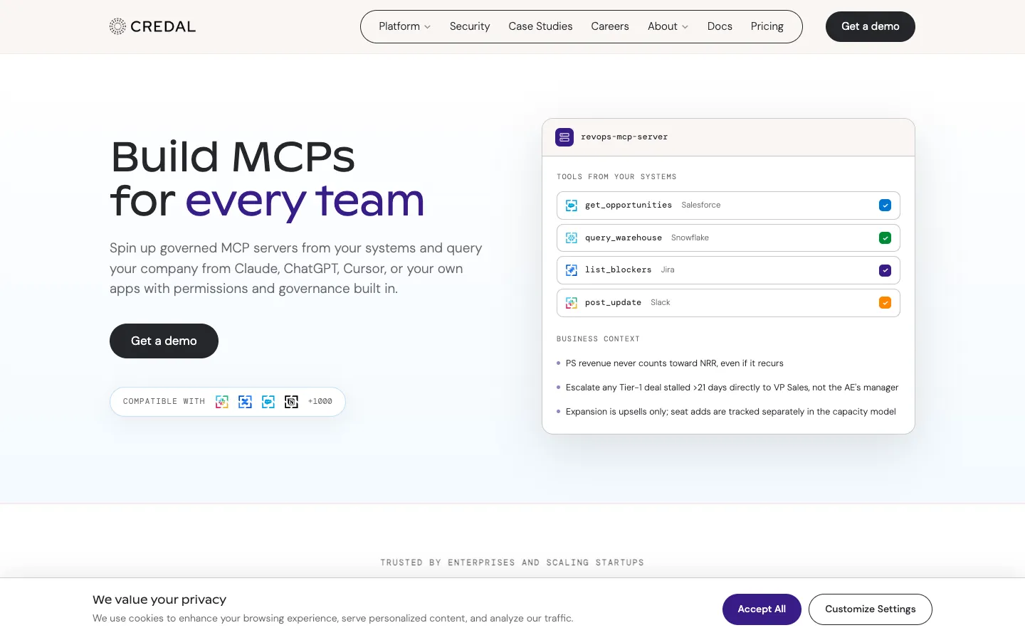Screenshot of the Credal.ai homepage