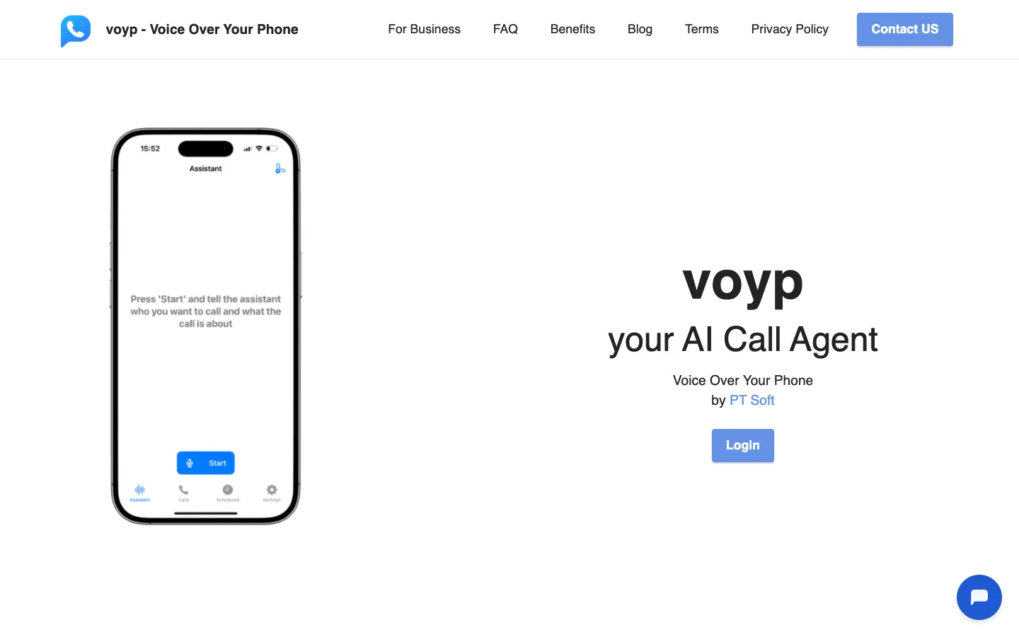 Screenshot of the Voyp (Voice Over Your Phone) homepage