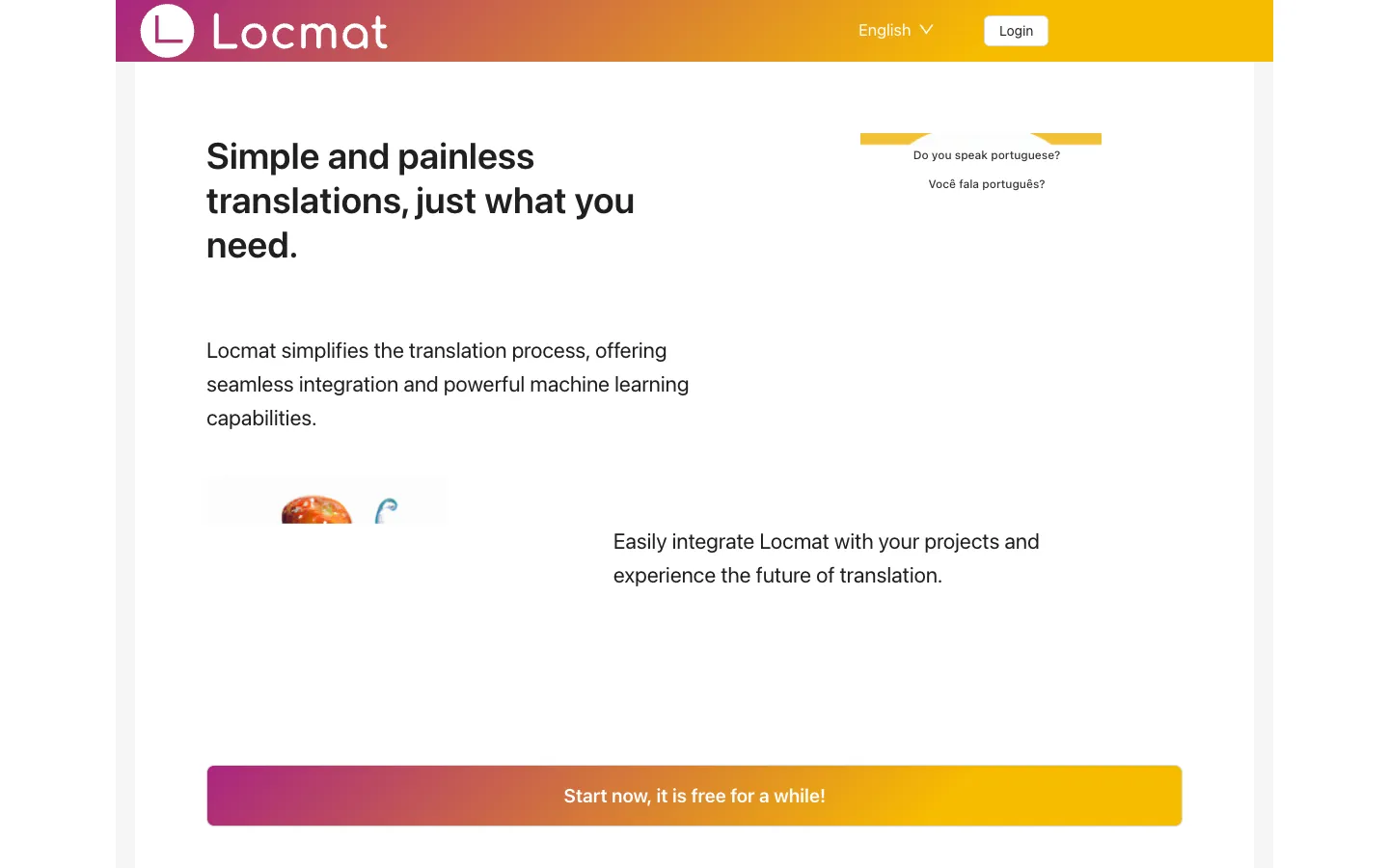 Screenshot of the Locmat homepage