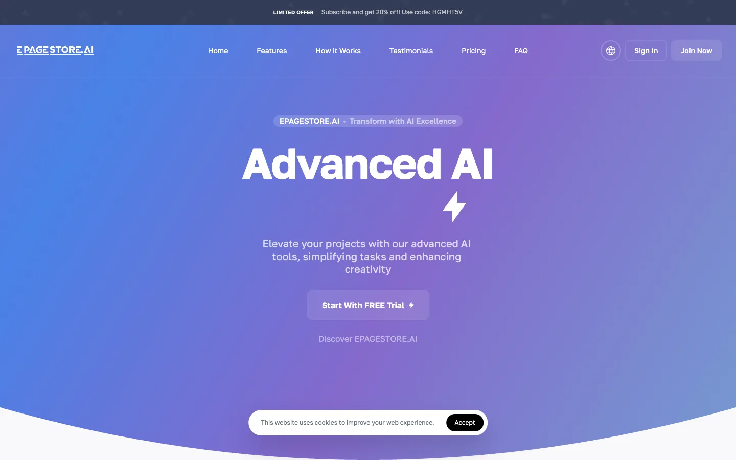 Screenshot of the EPAGESTORE.AI homepage
