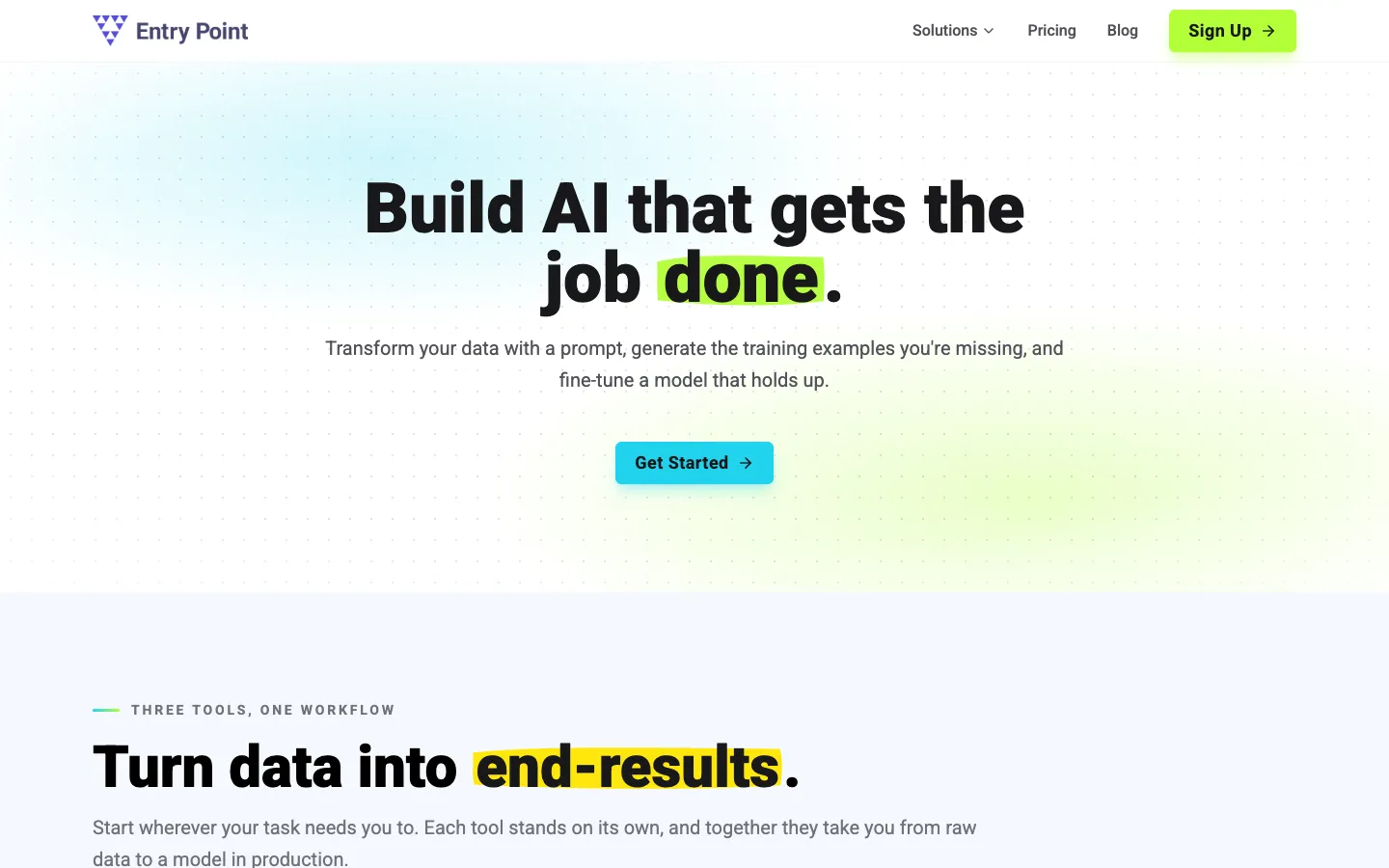 Screenshot of the Entry Point AI homepage
