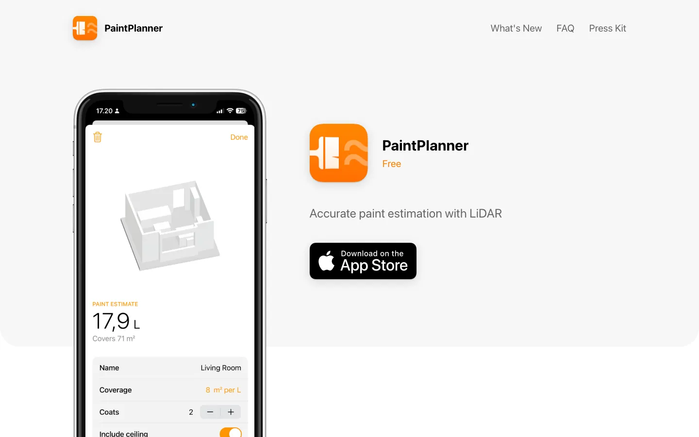 Screenshot of the PaintPlanner homepage