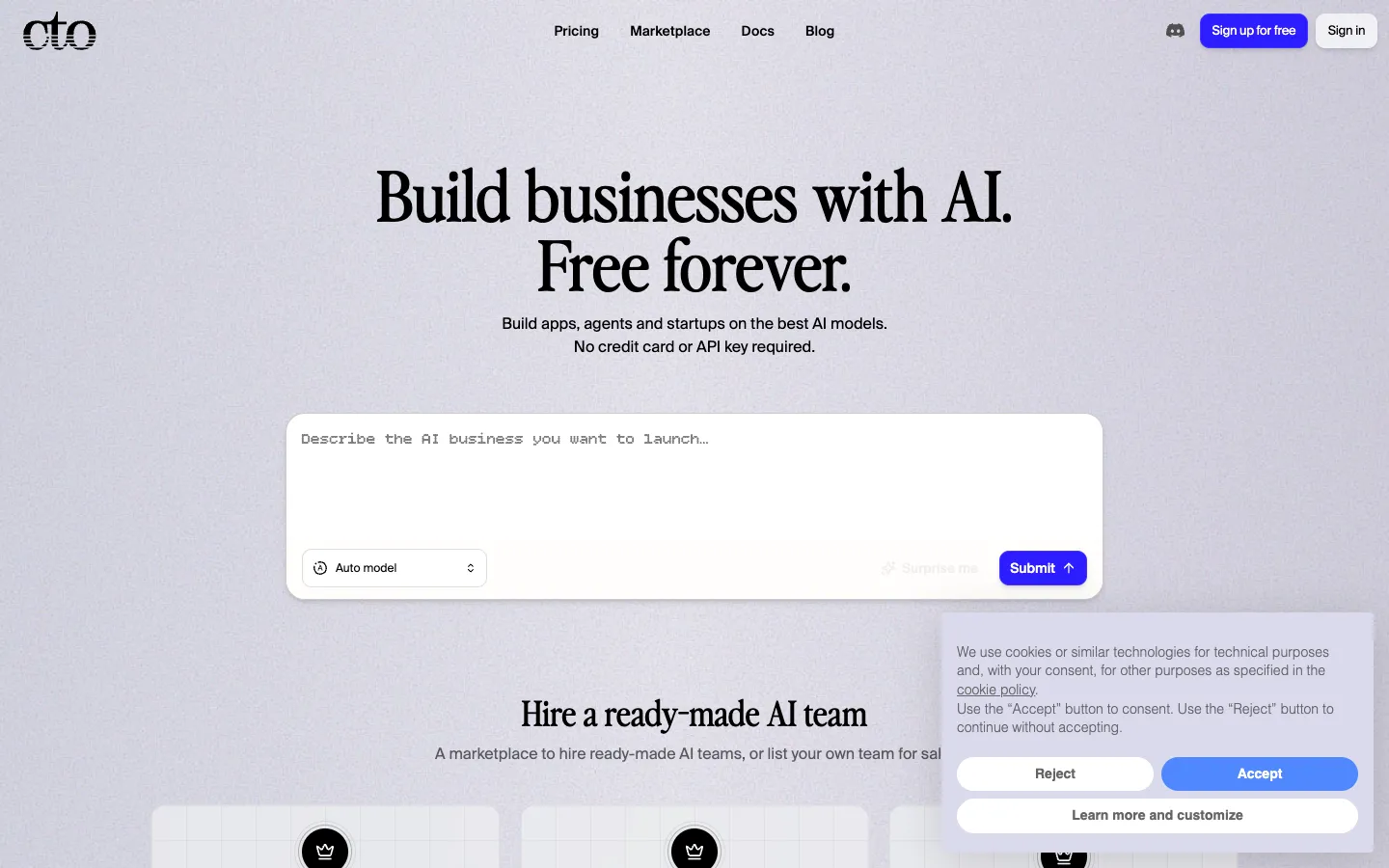 Screenshot of the Backengine homepage
