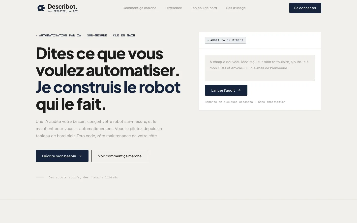 Screenshot of the Describot homepage
