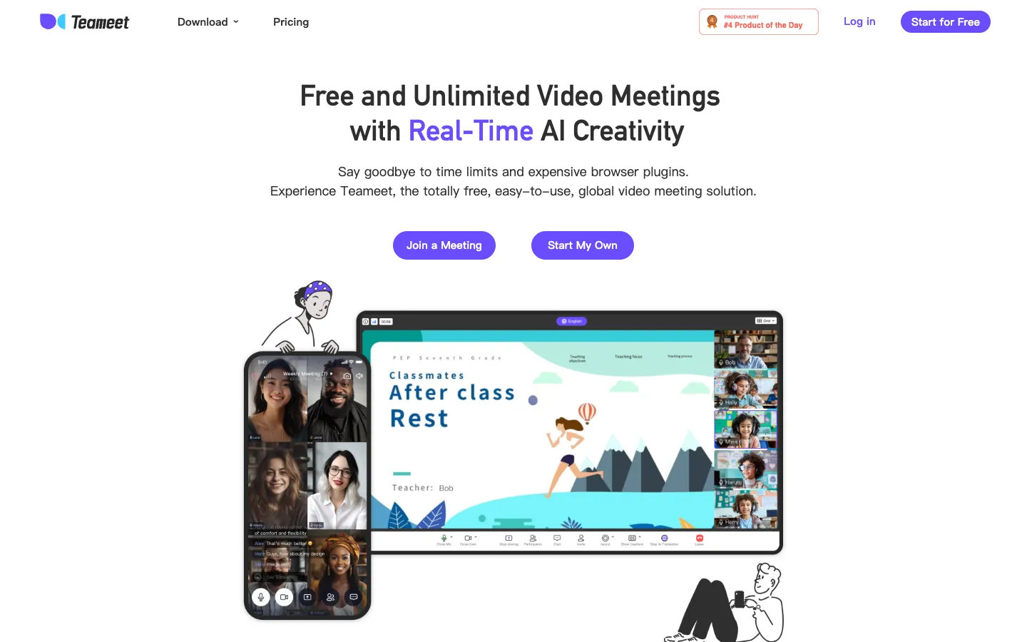 Screenshot of the Teameet: Free Video Conferencing homepage