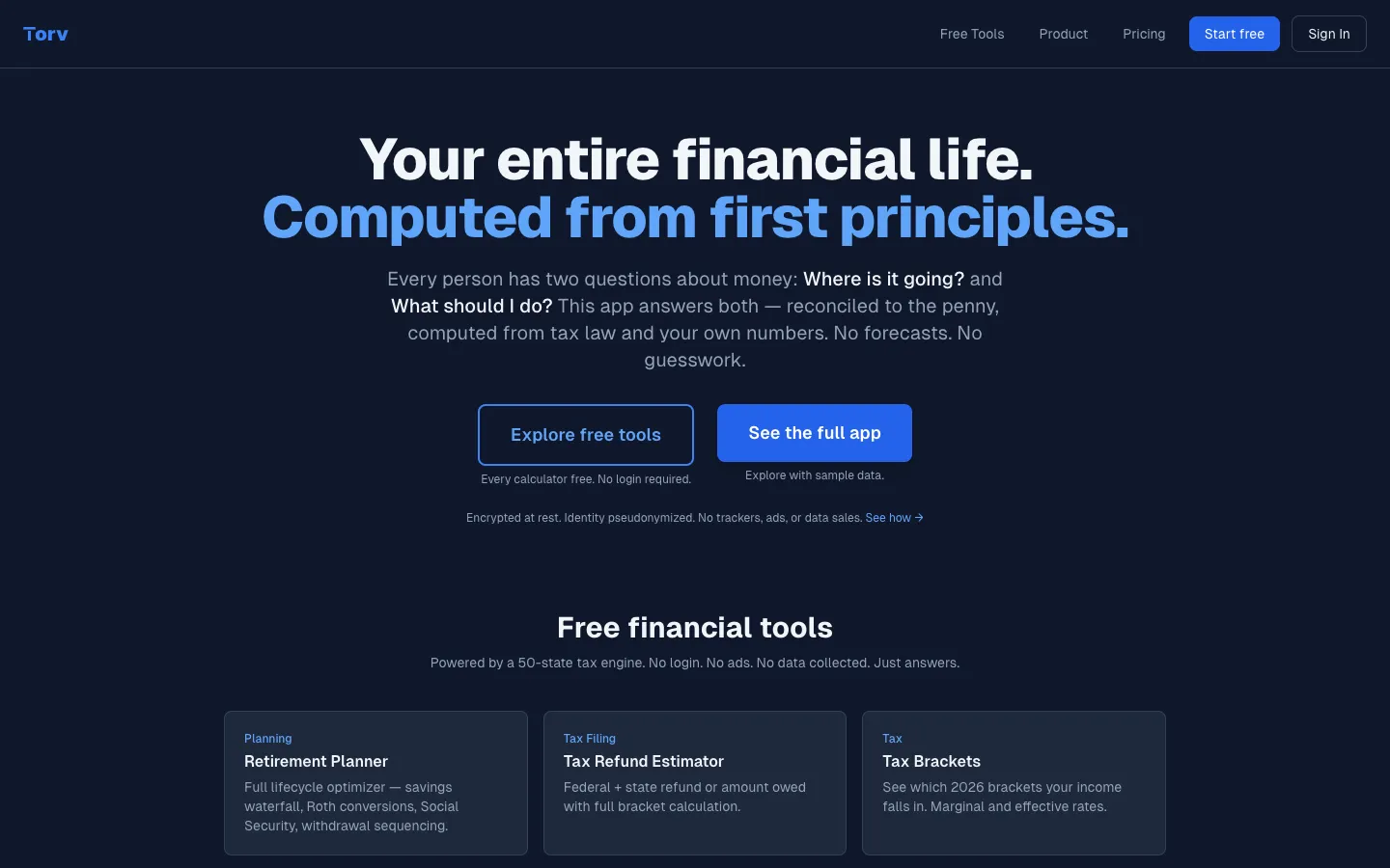 Screenshot of the Personal CFO homepage