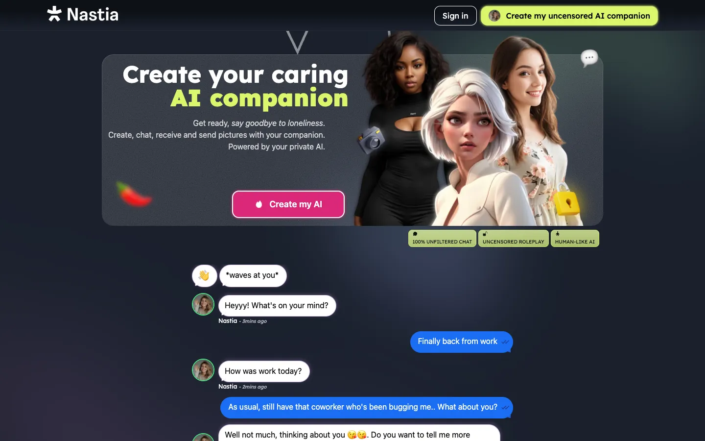 Screenshot of the Nastia AI homepage