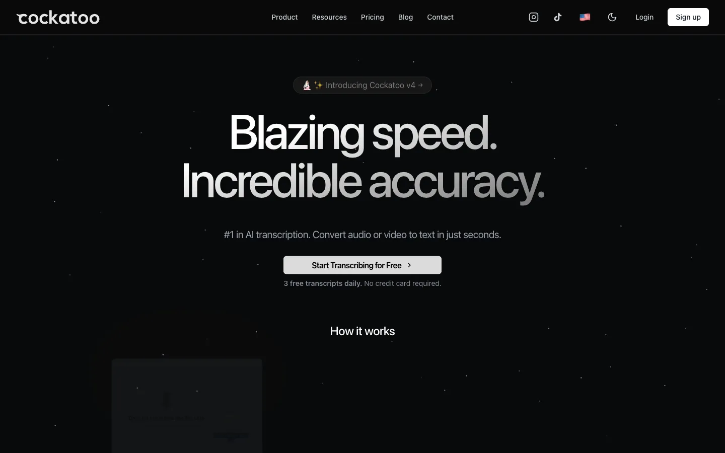 Screenshot of the Cockatoo homepage
