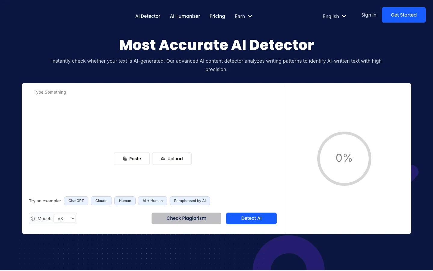 Screenshot of the Detecting-AI.com homepage