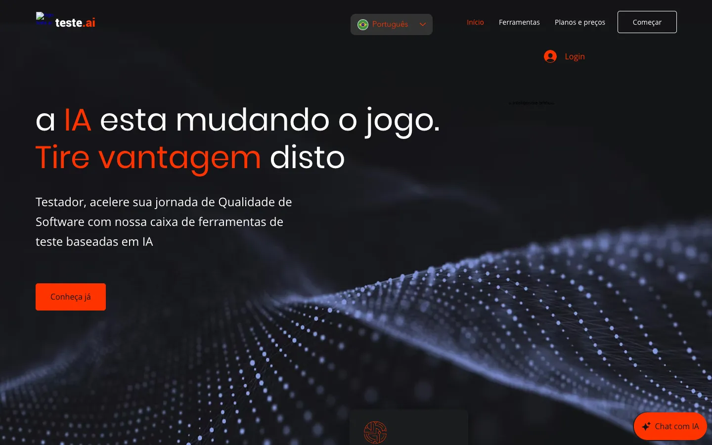 Screenshot of the Teste.ai homepage