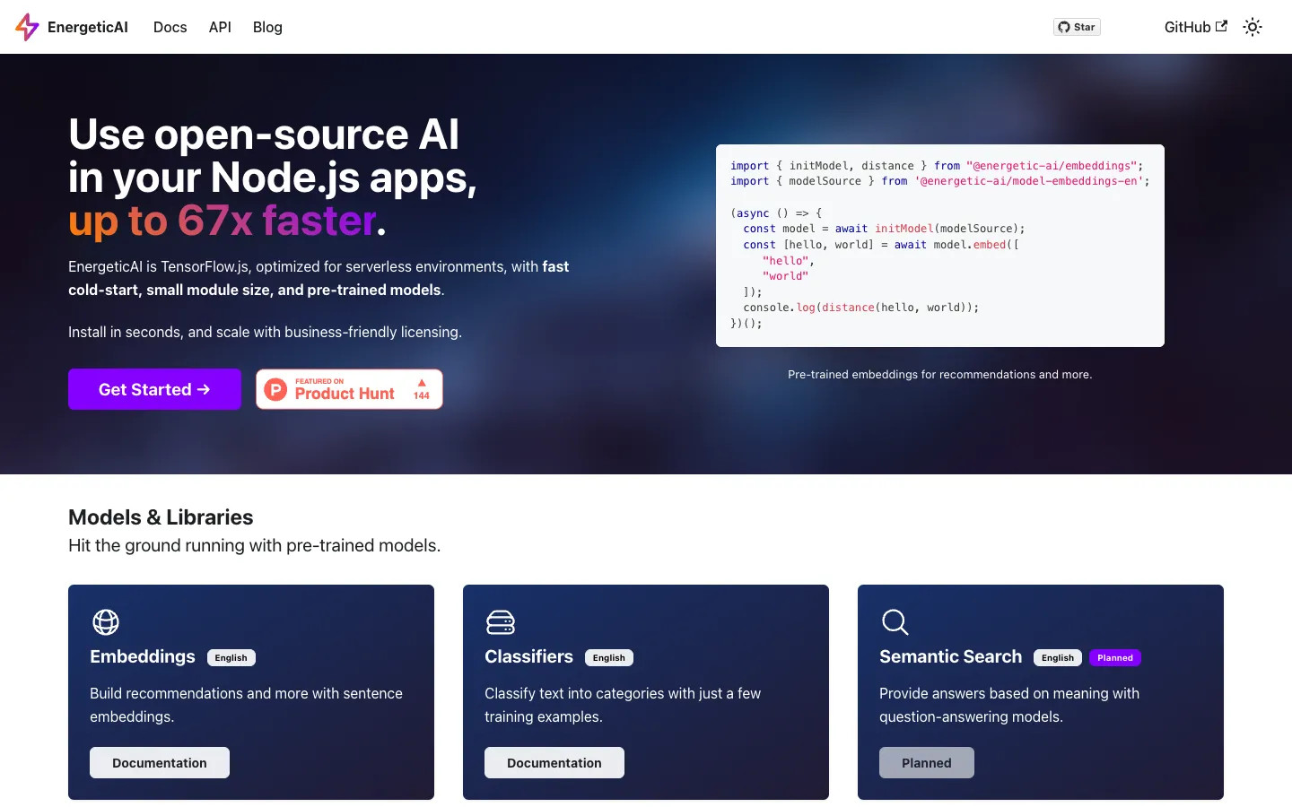 Screenshot of the EnergeticAI homepage