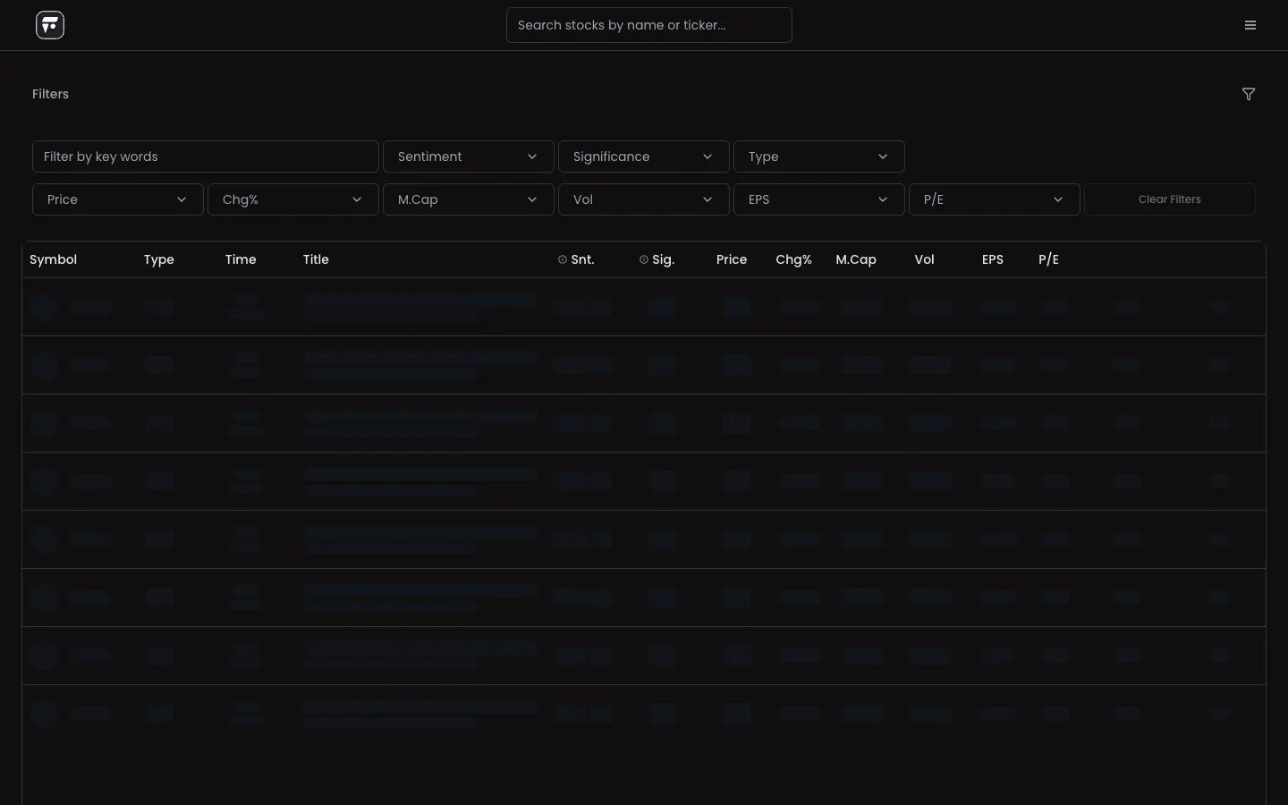 Screenshot of the Finalle homepage