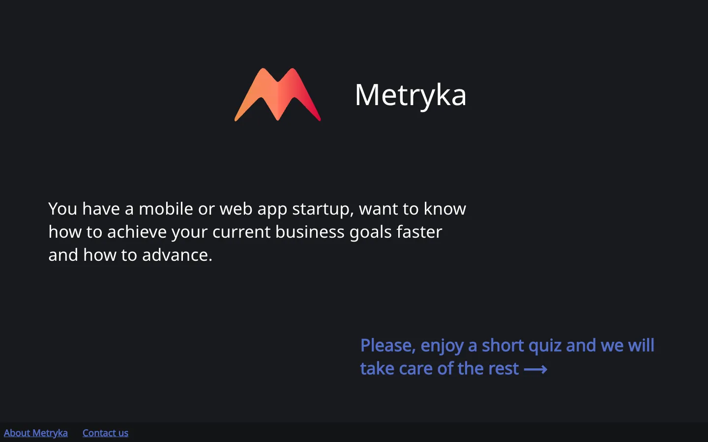 Screenshot of the Metryka homepage