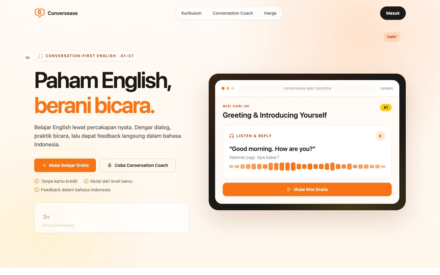 Screenshot of the Conversease homepage