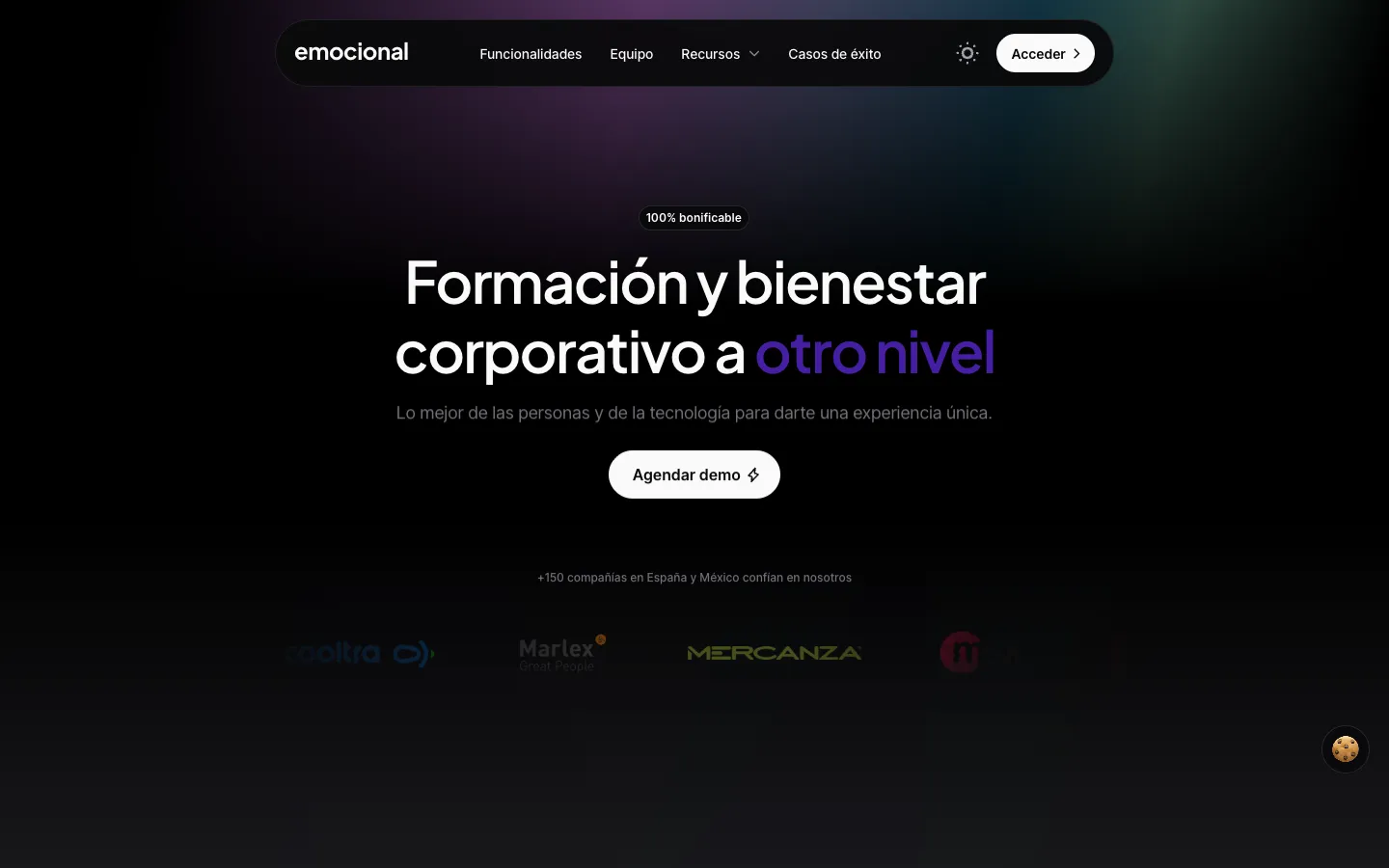 Screenshot of the Emocional homepage