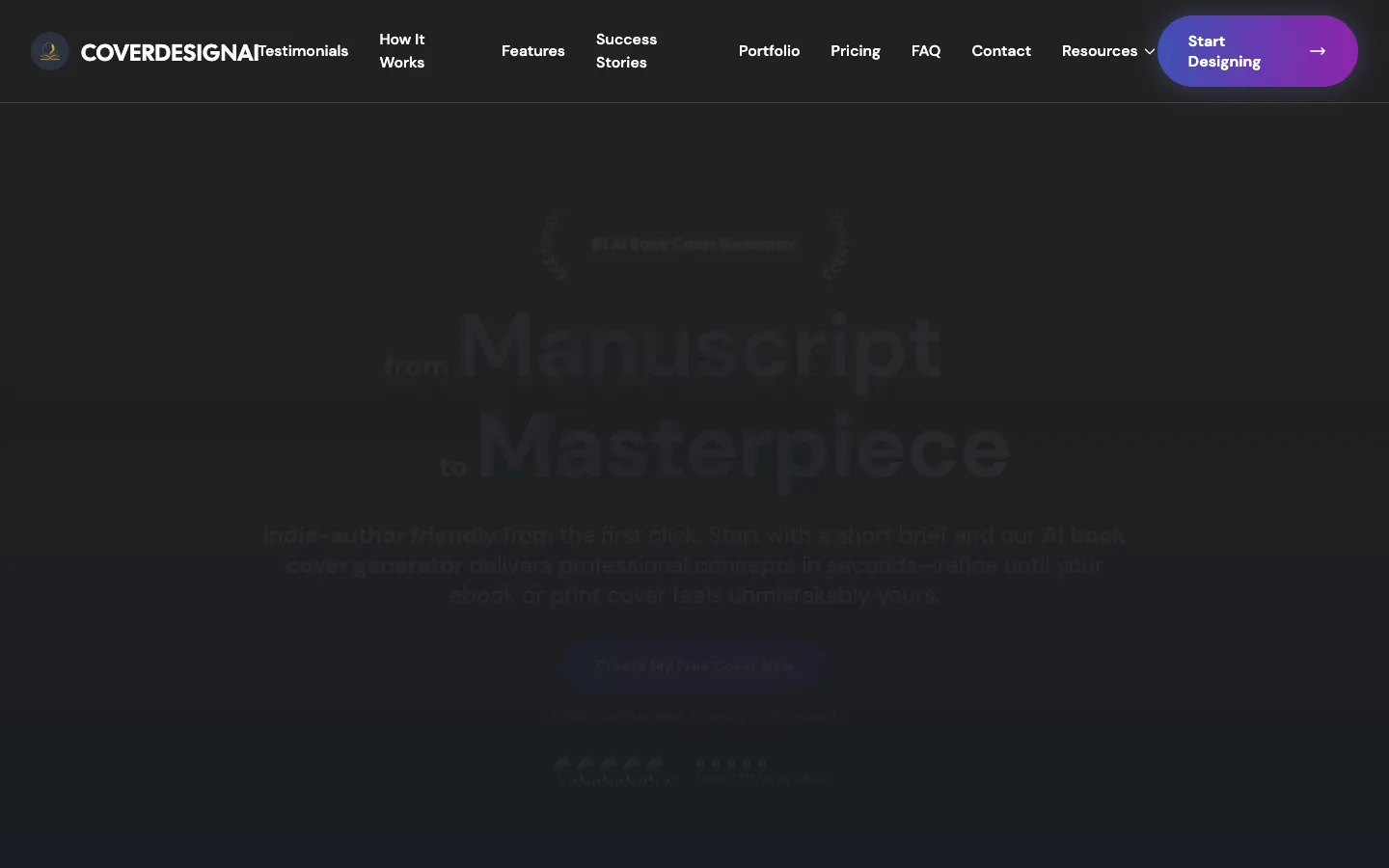 Screenshot of the CoverDesignAI homepage