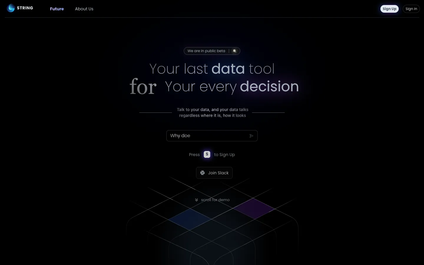 Screenshot of the Ask String homepage